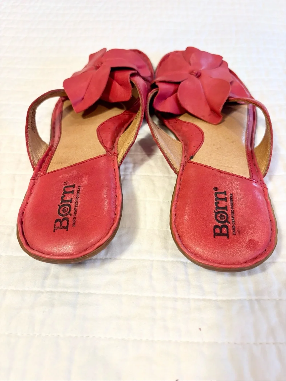 Born Red Leather Floral Slide Sandals
